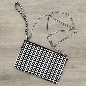 Charming Charlie Black and White Chevron Wristlet Crossbody